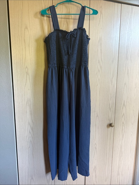 Pants - Smocked Square Neck Jumpsuit in Navy